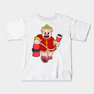 Pig as Firefighter with Fire extinguisher Kids T-Shirt